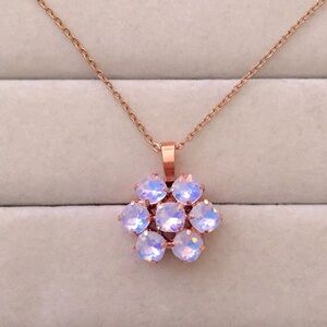Periwinkle Opal Aurora Borealis + Rose Gold Crystal Flower Drop Pendant Necklace
